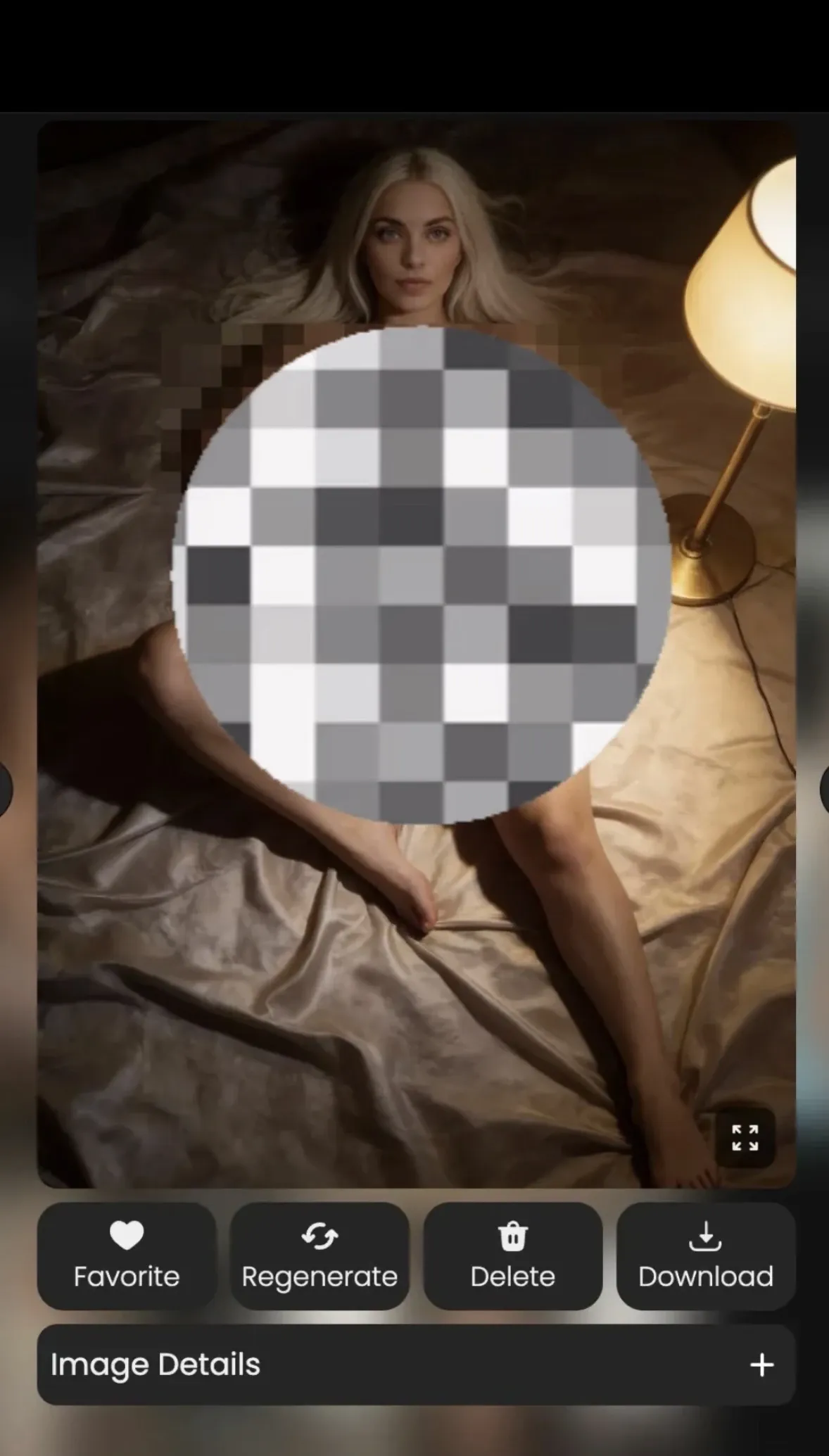 A selectively mosaicked Secret Desires AI image retaining the partner's face and lighting.